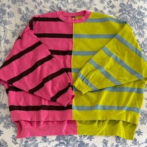 Free People Pink and Lime Striped Top